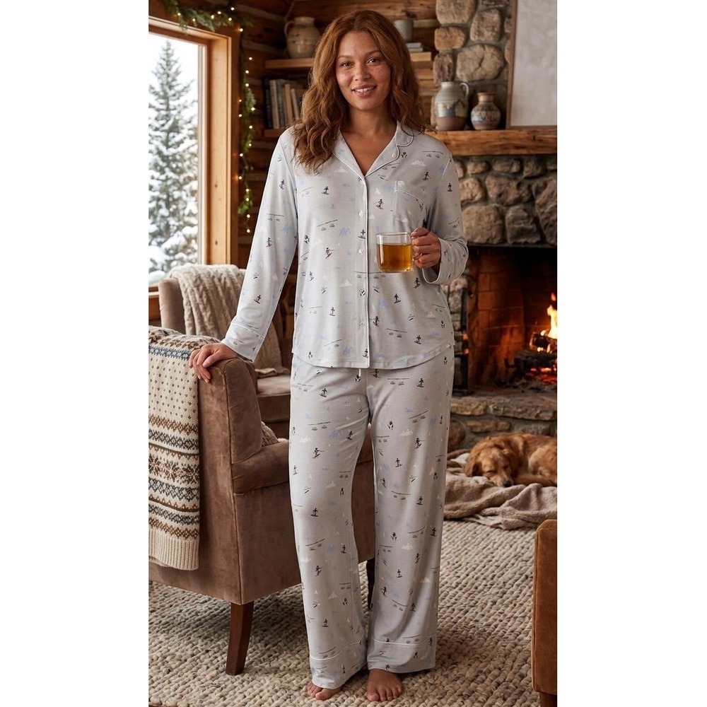 GapBody Pajama Set Grey Alpine Ski Print Modal  NWT Soft Lightweight Cozy XL